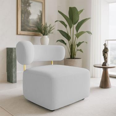 Imagem de Poltrona Decorativa Orgânica Maya Boucle Cinza Ferro Dourado - Pallazio