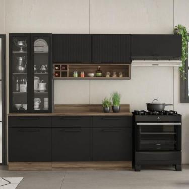 Imagem de Cozinha Modulada em Aço 5 Peças 8 Portas 3 Gavetas Cristaleira Rodapé 