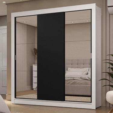 Imagem de Guarda Roupa Casal 3 Portas de Correr Sublime 2 Gavetas Branco-preto com Espelhos