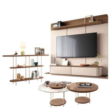 Imagem de Home Suspenso Galax Castanho Off White E Aparador Infinity E Kit Mesa De Centro Sky Castanho- Hb Móveis