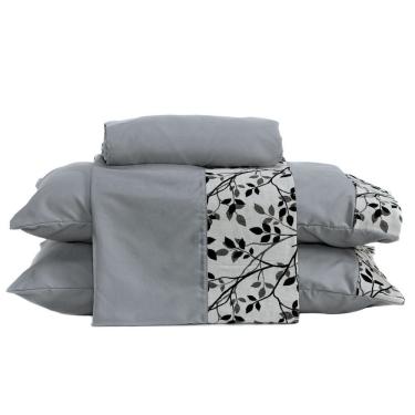 Imagem de Jogo De Cama Lençol Queen Firenze Jacquard Com Fronhas 04 Peças - Percal Soft 400 Fios Cor Cinza