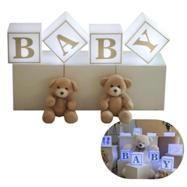 Imagem de Kit 4 Cubos Iluminados Baby Led Rgb Sem Fio Chá Revelação