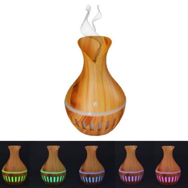 Imagem de Difusor Umidificador Ultrasonico 7 Led Vaso Rajado Rgb 200ml Usb Marfim
