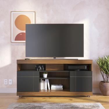 Imagem de Rack Bancada Yara para Sala de TV até 47 Polegadas Noce Milano Preto Fosco Colibri