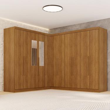 Imagem de Guarda-roupa de Canto com Espelho Modulado 11 Portas 4 Gavetas Espanha Cinamomo