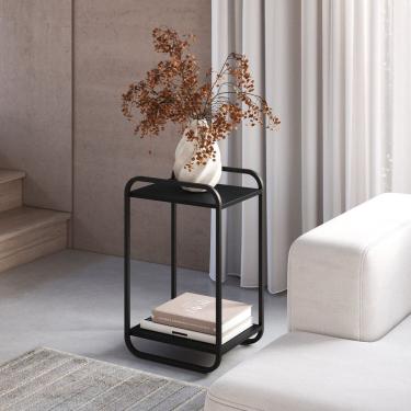 Imagem de Mesa Lateral 65x33cm Orgânico Pé Metal Luna Preto