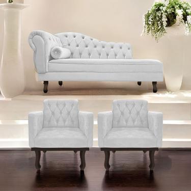 Imagem de Sofá Kit Diva Recamier Diana 3 Lugares 160cm Branco Suede com 02 Poltronas Classic Lado...