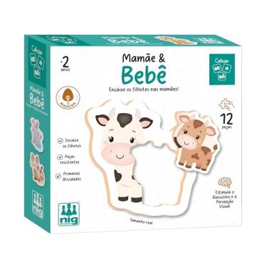 Imagem de Nig Brinquedos Jogo Educativo Madeira Be a Bá Mamãe e Bebê 12 Peças