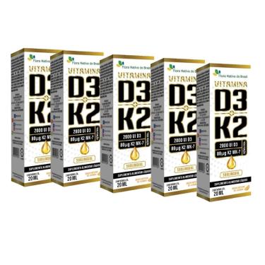 Imagem de Kit 5x Vitamina D3 2000ui + Vitamina K2 5x20ml Laranja Flora-Unissex