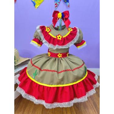 Imagem de Vestido Infantil Junino Maria Bonita Colorido Festas Lampião - JUNINOS