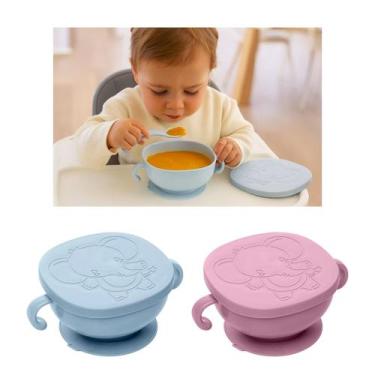 Imagem de Bowl Baby Elefante 450ml Lyor Tigela Tampa Ventosa Infantil Papinha Ma