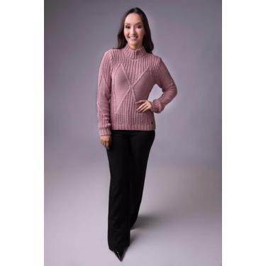 Imagem de Blusa Grossa de Tricô Trabalhada - Jéssi Malhas, Rosa, M