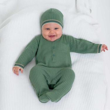 Imagem de Macacão Longo e Touca Bebê Menino Tricot Verde Fofinho - Fofinho Moda 