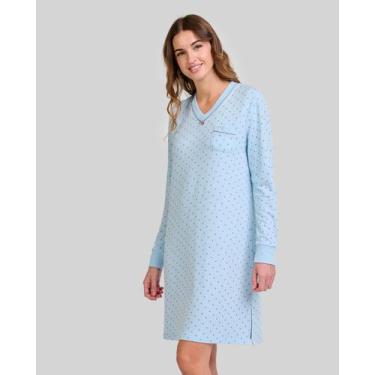 Imagem de Camisola Feminina com Decote em V e Estampa de Poás Azul Celeste Lohe,