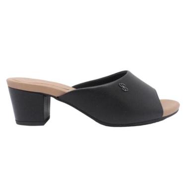 Imagem de Tamanco Feminino Salto Bloco Couro Preto Básico  Y8216 - USAFLEX, Pret