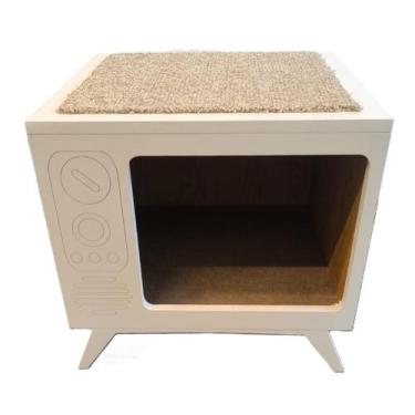 Imagem de Arranhador Casa Cama Toca Gato Cao Pets Tv Retro Gatificação Branco - 