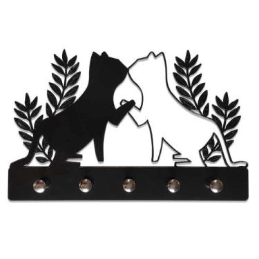 Imagem de Porta Chaves Casal Gatinhos Decoração Divertida - Geek Vip, Preto