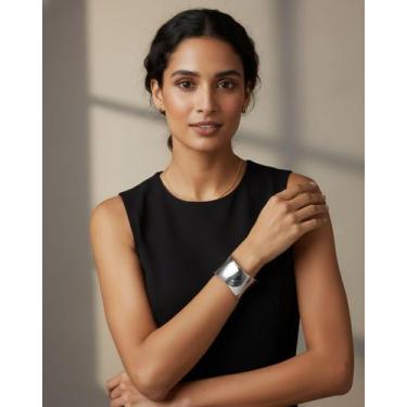Imagem de Bracelete Aberto Largo Dourado Bijuteria Moderna - Deusa Modas, Prata