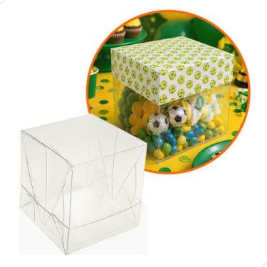 Imagem de Caixa de Acetato com Base Estampa Futebol Brasil (6x6x6cm) Kit 75un Em