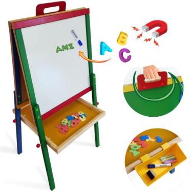 Imagem de Lousa Magnética Infantil Com Cavalete Letras Giz E Caneta - Brinque E 