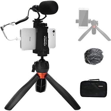 Imagem de comica CVM-VM10-K2 PRO Microfone para smartphone com mini tripé, microfone shotgun de vídeo para iPhone e telefones Android, kit de vlog para YouTube, Facebook, Live, acessórios para cineastas