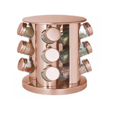 Imagem de Porta Condimentos Temperos Inox Rose Gourmet Giratorio 12Pcs