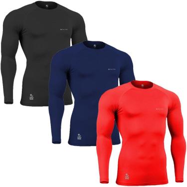 Imagem de Kit C/ 3 Camisas de Compressão Térmica Stigli Pro Proteção Solar FPU50+ Manga Longa Poliamida