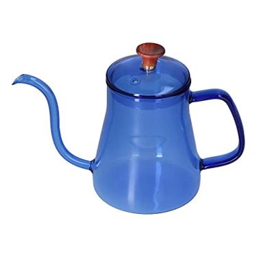 Imagem de Chaleira de café com bico de ganso longo, bico de pescoço de ganso longo panela de café de vidro brilhante fácil de limpar grande capacidade para casa (azul)