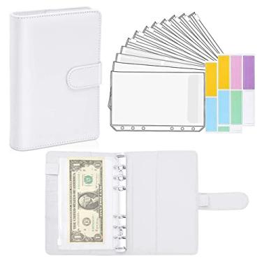 Imagem de A5 A6 Pasta de couro PU sistema de carteira de envelope de dinheiro com envelope de orçamento bolso de pasta para orçamento, branco, A6