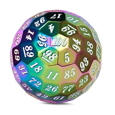 Imagem de DNDND Rainbow D100 Dados de metal 50 mm dados poliédricos únicos de 100 lados com caixa de metal e bolsa de veludo para jogo de mesa (laço com número branco)