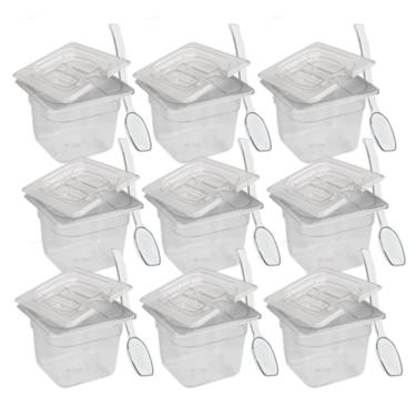 Imagem de Conj 9 Cuba Gastronômica Policarbonato Gn 1/6X100 Mm 1,5L Com Tampa Com Abertura + Colher