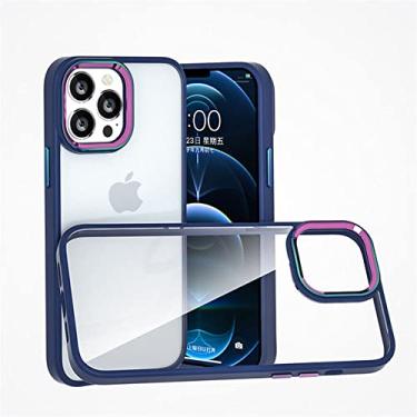 Imagem de Capa de telefone com armação de lente de metal acrílico gradiente para iphone 13 12 11 pro max pára-choque à prova de choque capa transparente para iphone 13 pro max 12, azul, para iphone 13 promax
