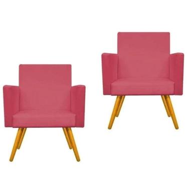 Imagem de Conjunto 2 Poltronas Para Sala Pés Palito Suede Rosê