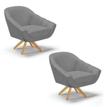 Imagem de Kit 02 Poltronas Giratória Veludo Base Madeira Grafite