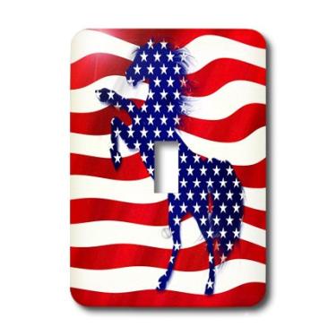 Imagem de 3dRose lsp_215935_1 Cavalo em estrelas azuis contra bandeira listrada vermelha e branca interruptor único, multicolorido