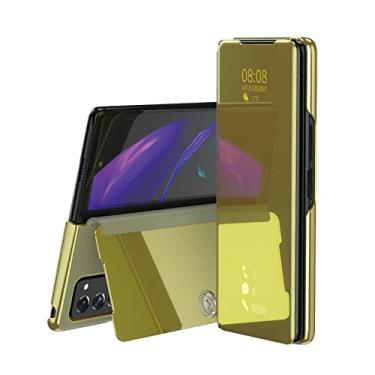 Imagem de Capa inteligente flip para Samsung Galaxy Z Fold 2 5G W21 W20 Espelho chapeamento de couro PU Kickstand Capa de telefone à prova de choque, ouro, para Galaxy Z Fold 1