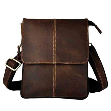 Imagem de Le'aokuu Bolsa masculina de couro genuíno casual bolsa de ombro transversal, Dark Brown 2, Small