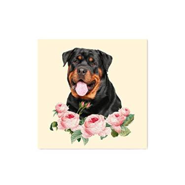 Imagem de Arte Maníacos Quadro Decorativo Rottweiler Flores - 30x30cm