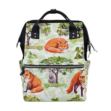 Imagem de Fox Hare mochila de viagem aquarela mochila de fraldas escolar casual mochila para mulheres adolescentes