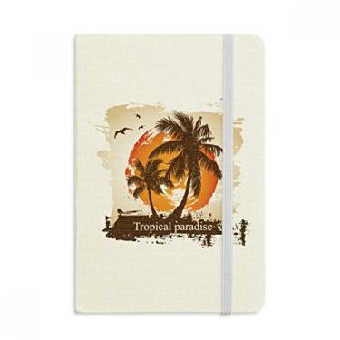 Imagem de Caderno de ilustração de praia com estampa de coqueiro, capa dura de tecido, diário clássico