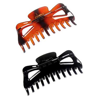 Imagem de Clipes de cabelo de plástico grande ACCGLORY para mulheres com cabelo grosso, Butterfly-Black+Amber