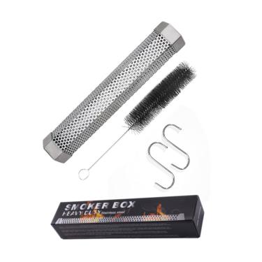 Imagem de Conjunto de defumador de grânulos de tubo para churrasqueira, lascas de madeira com aberturas de carvão e churrasqueira a gás 5 horas Fumê Quente/Frio, Reutilizável, Presente de pai para jardim, quintal, praia, acampamento