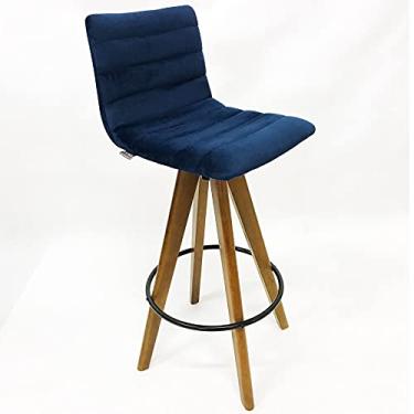 Imagem de Banqueta Decorativa Jaque Veludo azul marinho Base Giratória Madeira - Poltronas do Sul