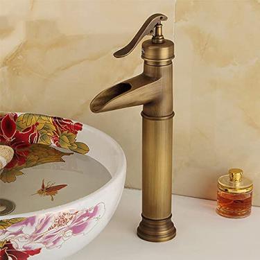 Imagem de Torneiras de lavatório Cachoeira de latão antigo Vaso de banheiro Torneira de pia com alça única Misturador de lavagem de convés, SLT007PL