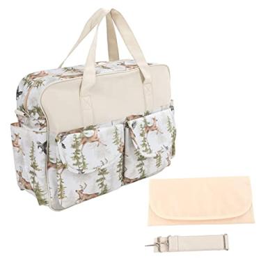 Imagem de Mochila para fraldas, bolsa impermeável com vários bolsos para troca de fraldas de grande capacidade com alça de ombro para mamãe e papai (alce florestal)