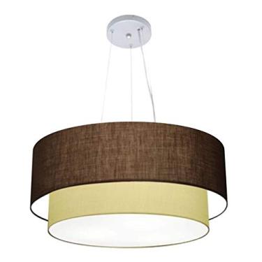 Imagem de Lustre Pendente Duplo Cilíndrico Cúpula Tecido 25/60x50, Vivare Iluminação, Pendente4082 LCLA, Café/Bege, Grande
