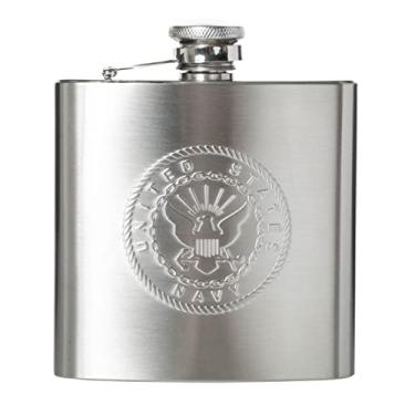 Imagem de Cantil Hip Flask de aço inoxidável com emblema da Marinha dos Estados Unidos oficialmente licenciado