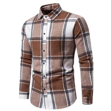 Imagem de Qekoma Camisa masculina casual xadrez de flanela moderna camisa de manga comprida pesad...