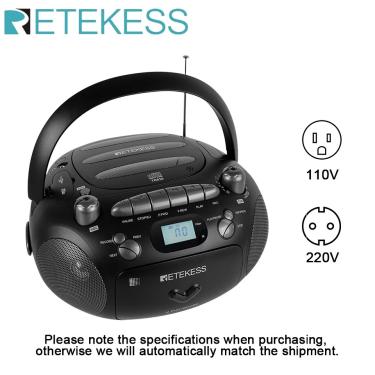 Imagem de RETEKESS-CD portátil player boombox  estéreo  rádio  FM  AM  fita cassete  3W  TF  gravação USB