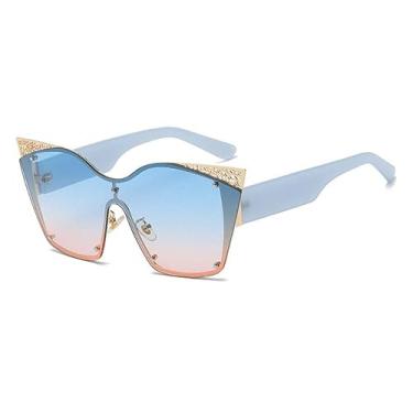 Imagem de Ã“culos de sol vintage vazados de olho de gato feminino armação grande Cateye óculos de sol de metal óculos gradiente streetwear UV400, azul rosa, tamanho único